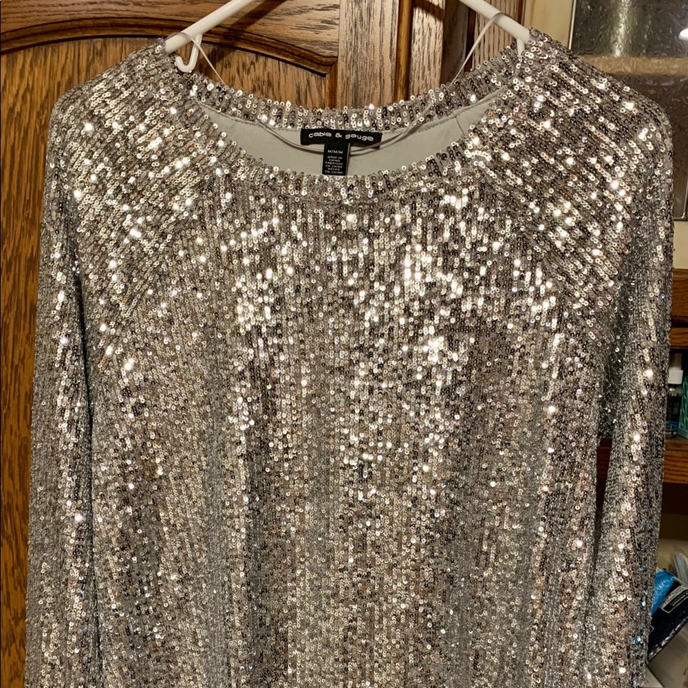 Cable & Gauge silver sequin shirt